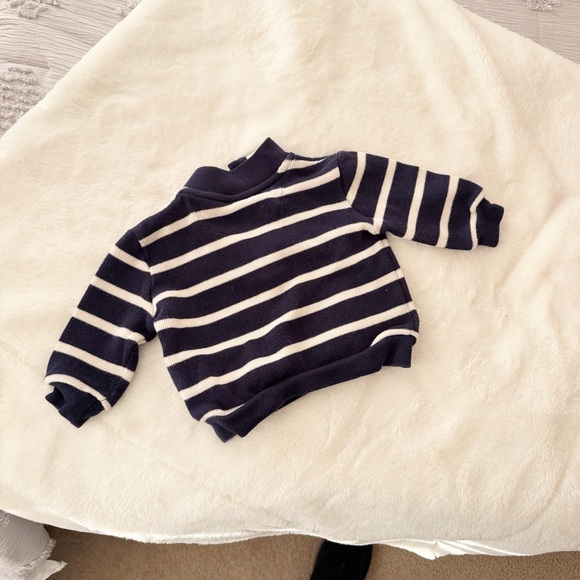 Ralph Lauren baby navy blue and white stripe cotton polo collared sweater 6 mos - Picture 3 of 5